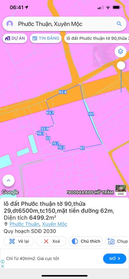 Đất nền Hồ Tràm 6500m² giá 16.25 tỷ - Cơ hội đầu tư lý tưởng!