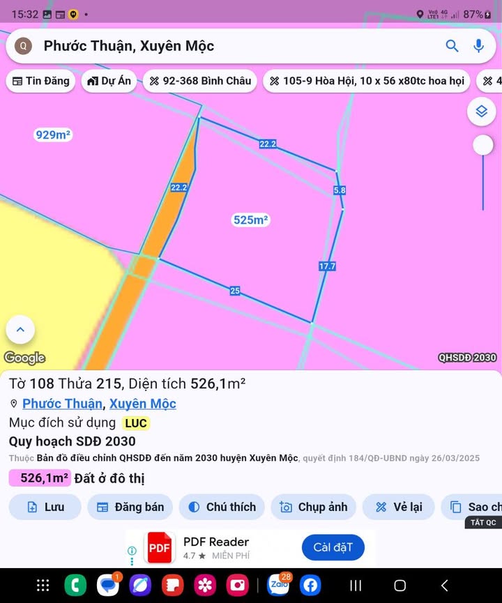 Đất nền Phước Thuận, Xuyên Mộc 550m² giá 6 tỷ - Tiềm năng đầu tư sinh lời cao!