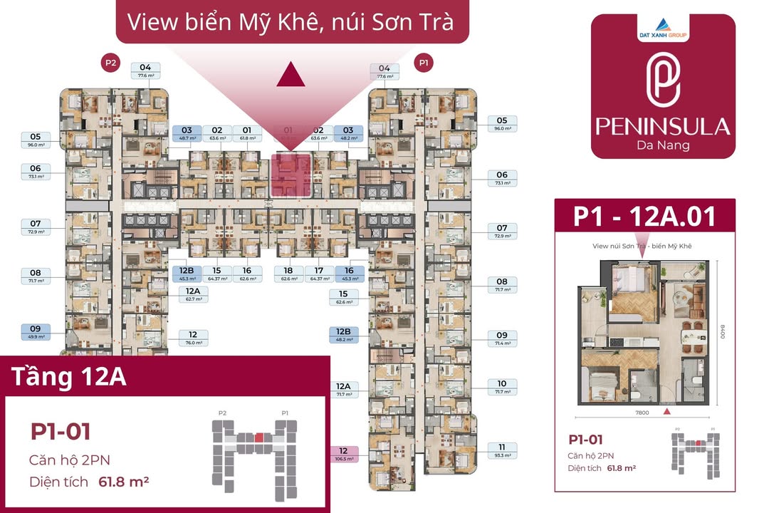 Căn hộ 2PN Peninsula Đà Nẵng 70m² giá 4.34 tỷ - View biển tuyệt đẹp!