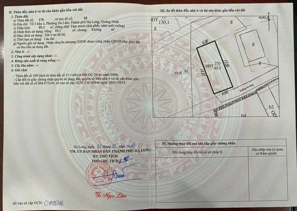 Đất nền chính chủ Hạ Long 89.5m² giá 1.6 tỷ - Cơ hội đầu tư hấp dẫn!