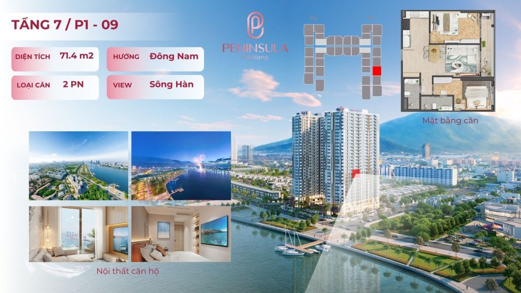Căn hộ 2PN Peninsula Đà Nẵng 71.4m² giá thỏa thuận - View Sông Hàn tuyệt đẹp!