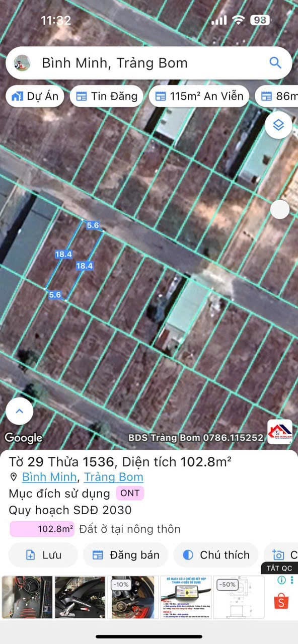 Đất thổ cư 102m² tại Bình Minh, Trảng Bom - Giá chỉ 1.25 tỷ, Sổ riêng chính chủ!