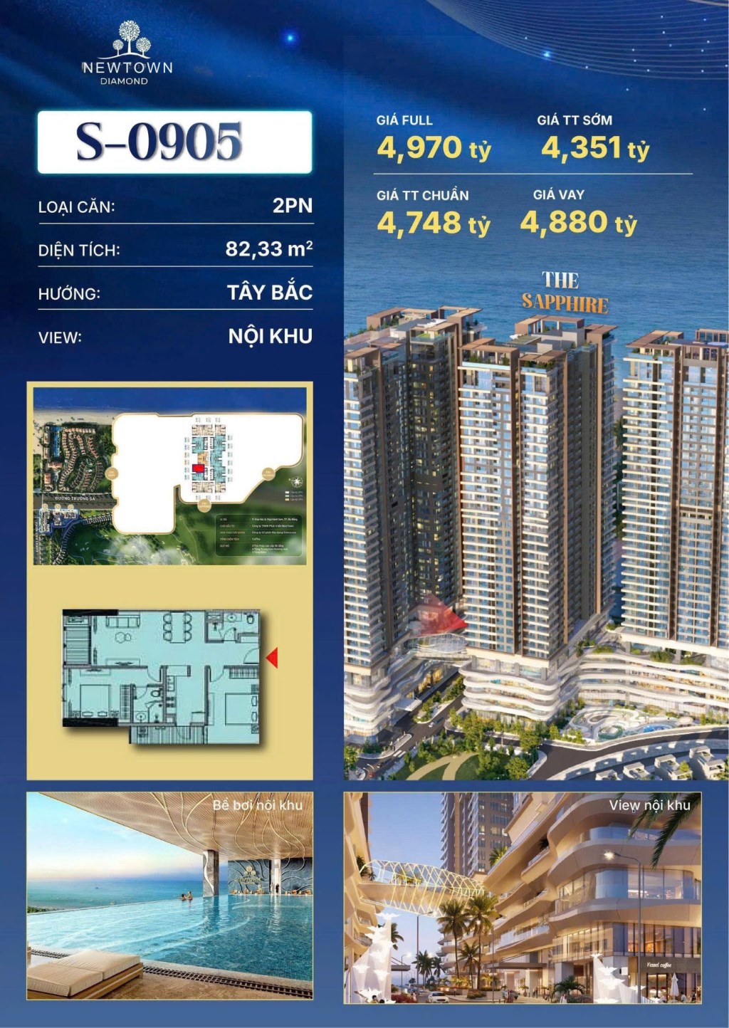 Căn hộ New Town Diamond Đà Nẵng 83m² giá 4.351 tỷ - Ưu đãi đặc biệt tháng 11!