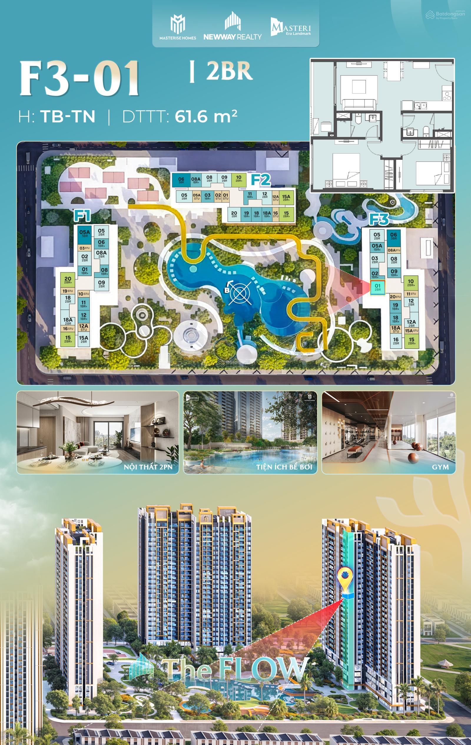 Căn hộ F3-10-01 Masteri Era Landmark 61.6m² giá 3.68 tỷ - Cơ hội không thể bỏ lỡ!