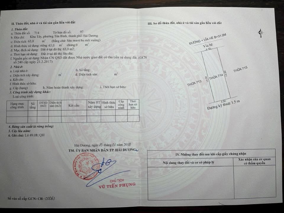 Bán lô đất đường Nguyễn Đình Bể, phường Tân Bình, Hải Dương 63m² - Sổ đỏ chính chủ, giá tốt!