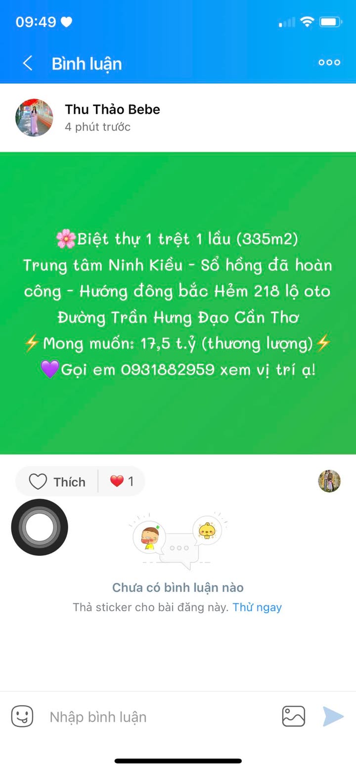 Biệt thự 2 tầng hẻm 218 Trần Hưng Đạo Cần Thơ 335m² giá 17.5 tỷ - Sổ hồng chính chủ