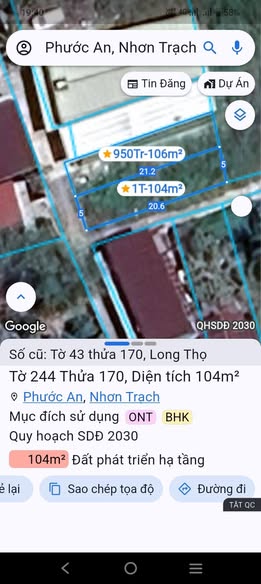 Đất nền 2 mặt tiền 104m² tại Ấp 4, xã Phước An chỉ 950 triệu - Cơ hội đầu tư hấp dẫn!