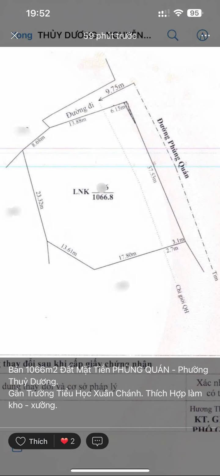 Đất Mặt Tiền Phùng Quán, Phường Thủy Dương 1066m² giá chỉ 4.x triệu/m² - Cơ hội đầu tư tuyệt vời!