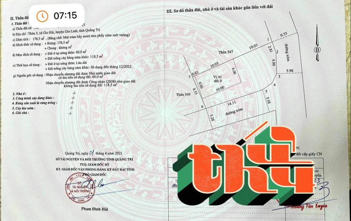 Đất nền thôn 5, xã Gio Hải, huyện Gio Linh, Quảng Trị 178,5m² giá 600 triệu - Đầu tư sinh lời ngay!