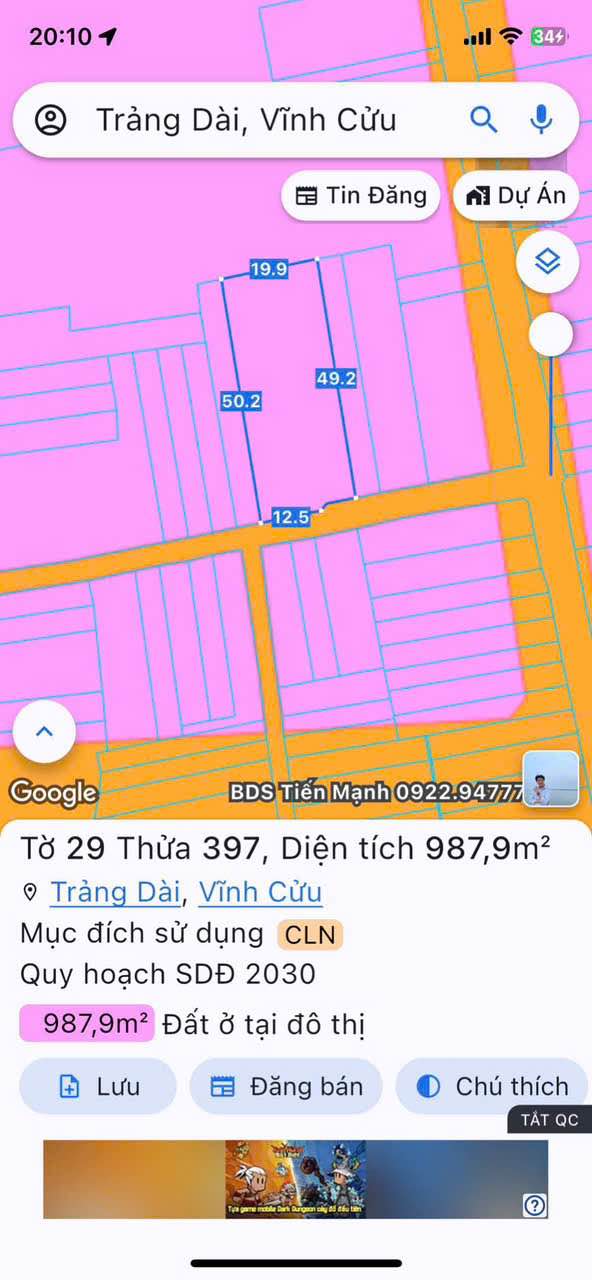 Bán lô biệt thự 1000m² Trảng Dài - Giá chỉ 10.7 tỷ, hướng Nam