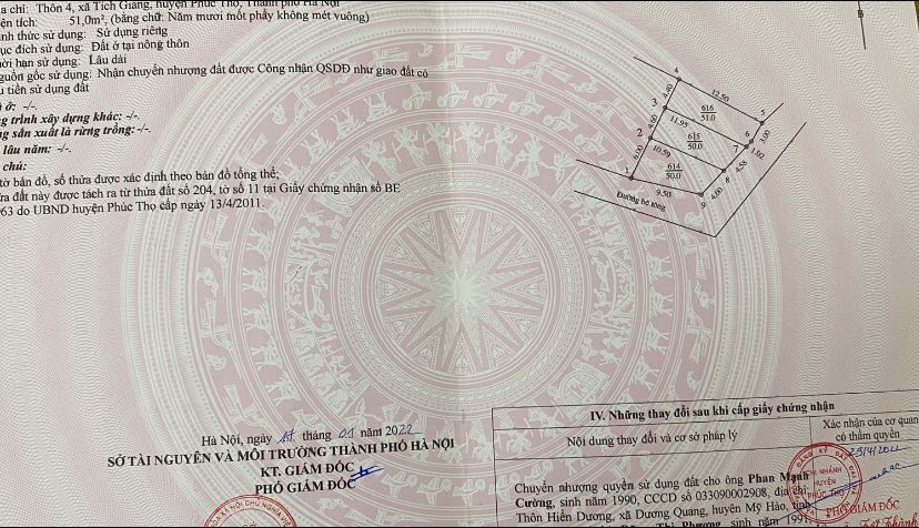 Đất nền Tích Giang Phúc Thọ 51m² giá 1 tỷ - Đường ô tô vào tận nơi!