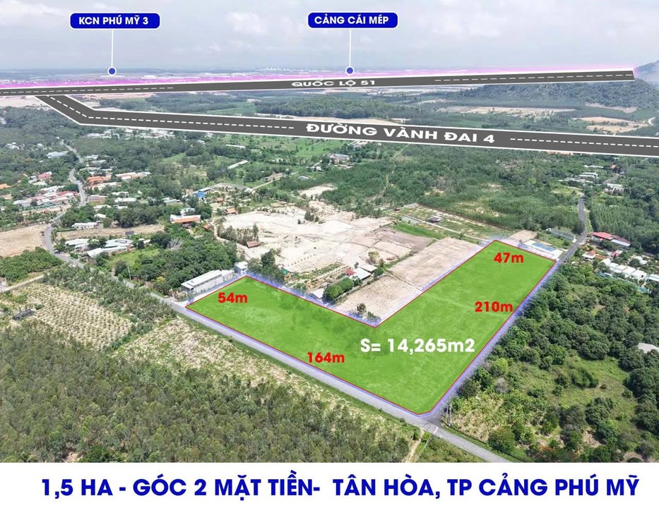Đất nền Tân Hòa, Phú Mỹ 1.5ha giá 60 tỷ - Cơ hội đầu tư sinh lời!