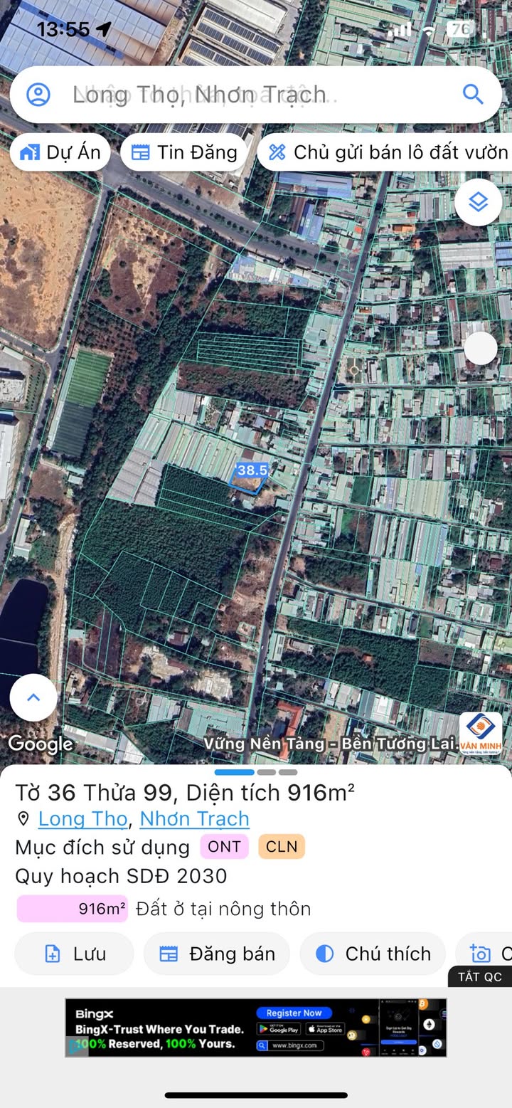 Đất nền 916m² xã Long Thọ, huyện Nhơn Trạch - Phù hợp xây nhà vườn hoặc nhà trọ!