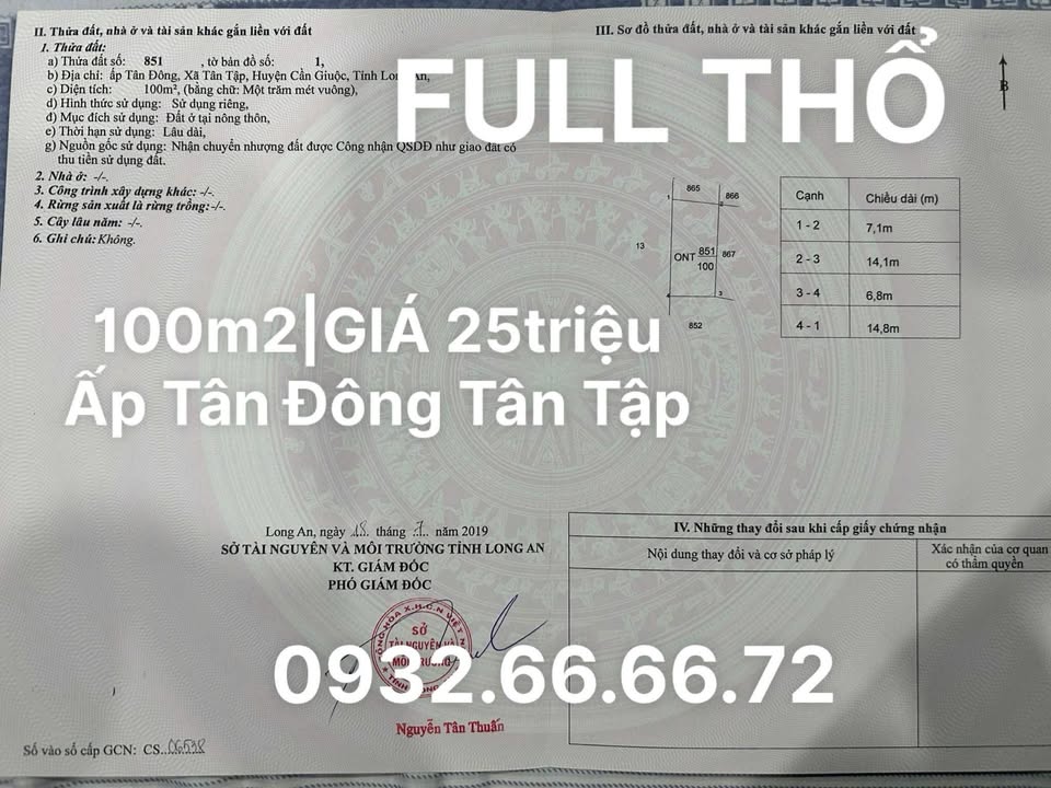 Đất nền ấp Tân Đông, xã Tân Tập, huyện Cần Giuộc 100m² giá chỉ 250 triệu - Cơ hội đầu tư tuyệt vời!