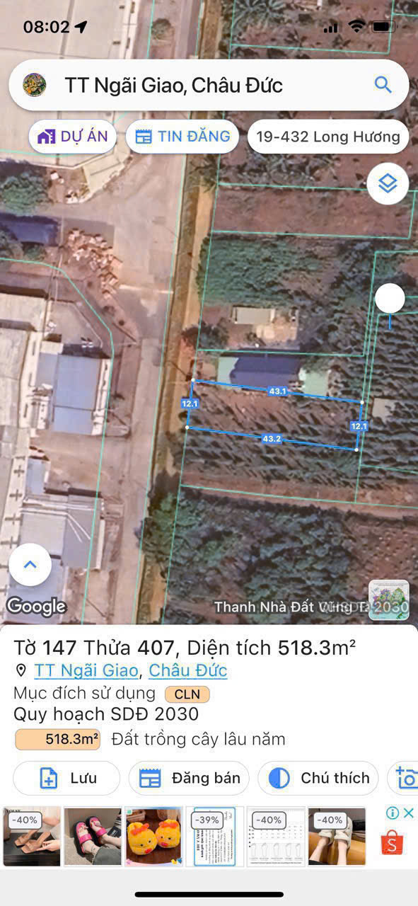 Đất nền Ngãi Giao 518.3m² giá 1.95 tỷ - Đầu tư sinh lời bền vững!