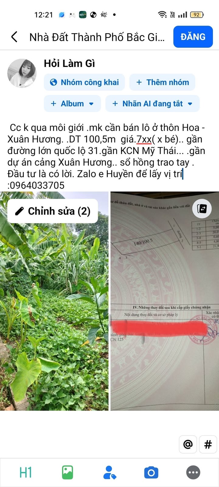 Đất nền Xuân Hương Lạng Giang 100,5m² - Giá thỏa thuận hấp dẫn!