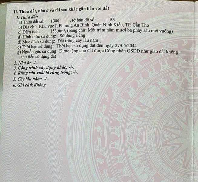 Đất nền An Bình Ninh Kiều 150m² giá 1.35 tỷ - Sổ hồng chính chủ!