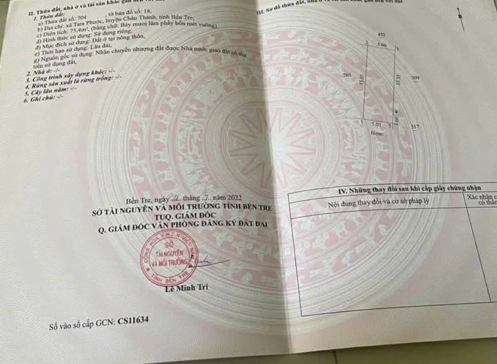 Đất nền Tam Phước, Châu Thành, Bến Tre 75m² giá 750 triệu - Sổ đỏ chính chủ