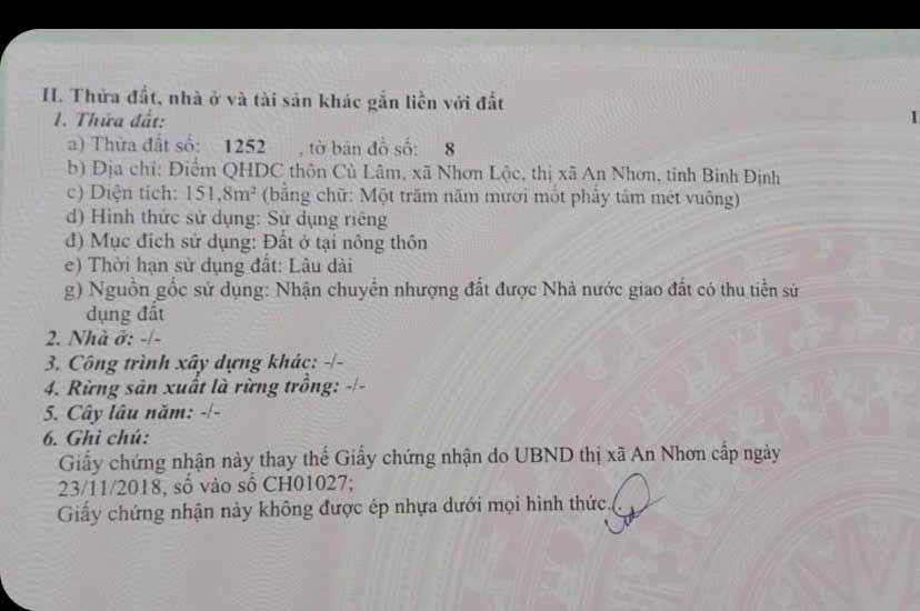 Đất Nhơn Lộc An Nhơn 151m² giá 600 triệu - Cơ hội đầu tư tuyệt vời!