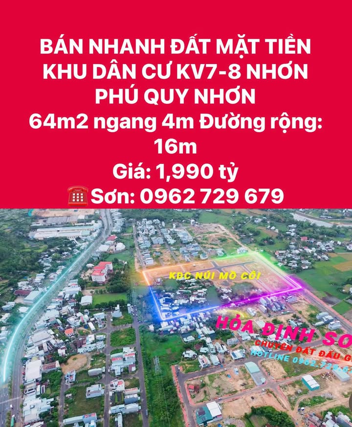Đất mặt tiền Khu dân cư KV7-8 Nhơn Phú 64m² giá 1.99 tỷ - Cơ hội đầu tư hấp dẫn!