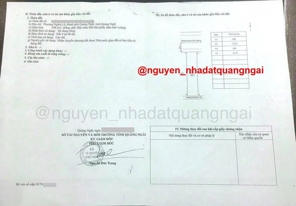 Đất nền phường Nghĩa Lộ, Quảng Ngãi 108,5m² chỉ 3 tỷ - Vị trí đắc địa gần trường quốc tế!