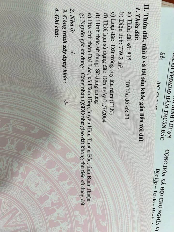 Đất cây trồng Hàm Hiệp 739m² giá 300 triệu - Cơ hội đầu tư tuyệt vời!