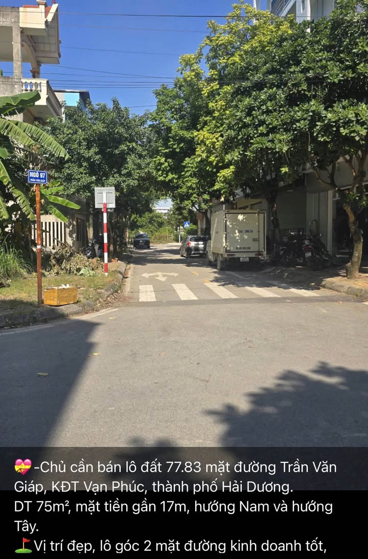 Đất nền KĐT Vạn Phúc Hải Dương 75m² - Lô góc 2 mặt đường kinh doanh tốt!