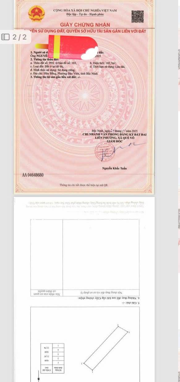 Đất nền chính chủ Ngọc Xá, Quế Võ, Bắc Ninh 105m² giá chỉ 1.1 tỷ - Cơ hội đầu tư tuyệt vời!