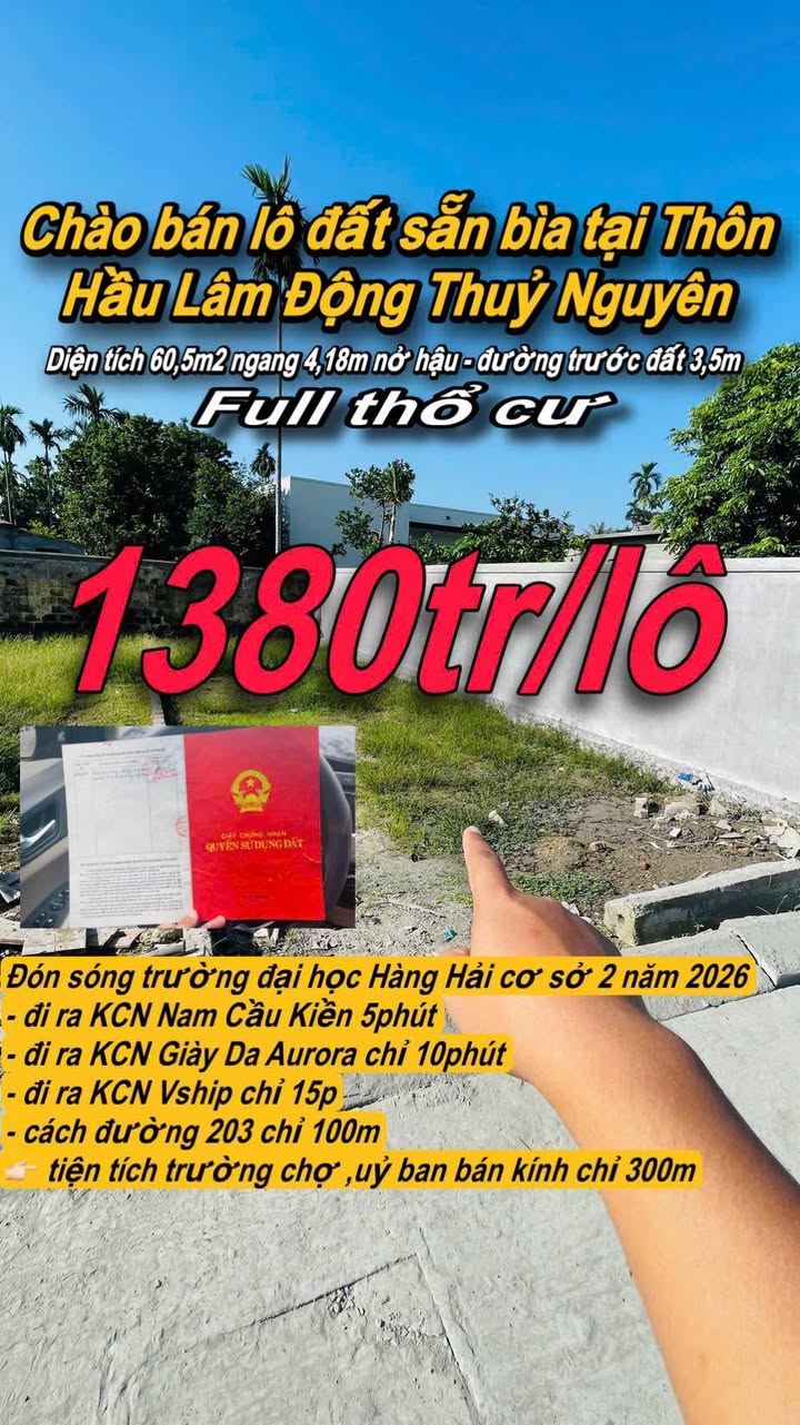 Đất thổ cư Thôn Hầu, Lâm Động, Thủy Nguyên 60.5m² - Đón sóng đầu tư 2026!