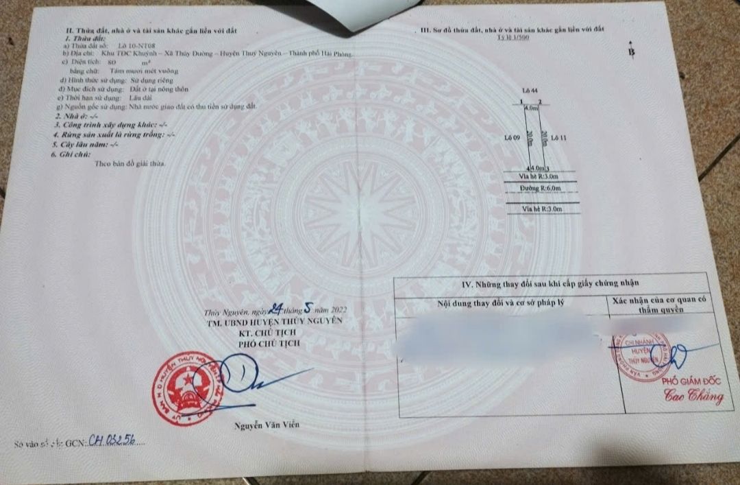 Đất thổ cư Khuỷnh, Thủy Nguyên 80m² giá 4 tỷ - Hướng đẹp, đầu tư sinh lời!