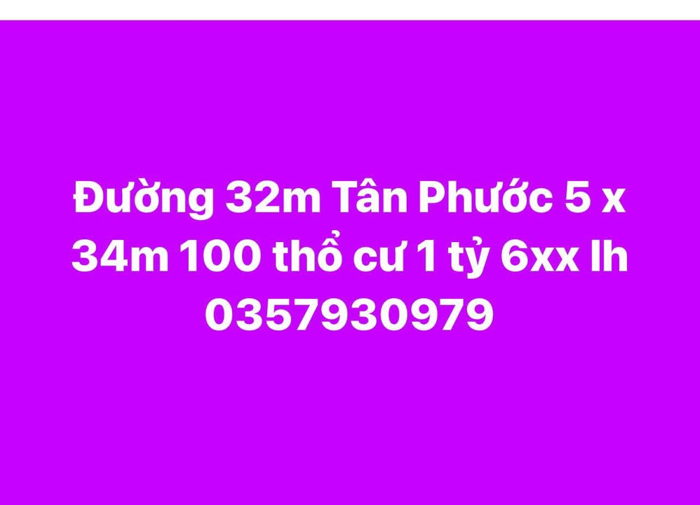 Đất thổ cư 170m² Tân Phước - Giá 1.6 tỷ, vị trí đắc địa!