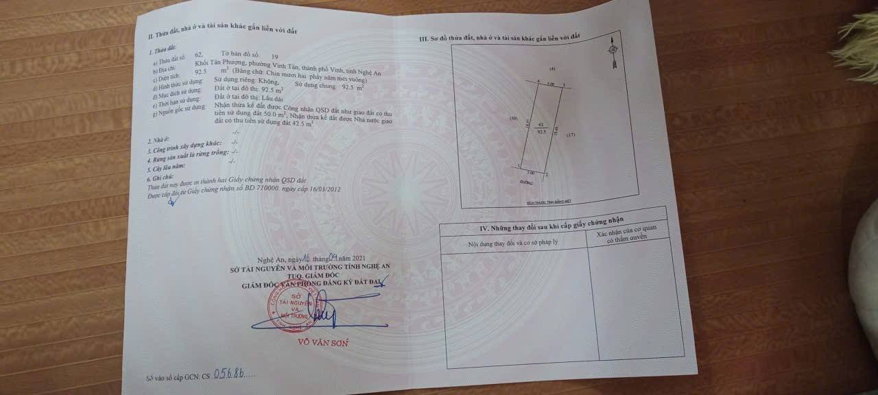 Lô đất đẹp tại Khối Tân Phượng, Vinh Tân, 92.5m² giá 2 tỷ - Đầu tư sinh lời ngay!