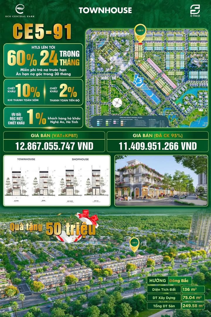 Townhouse Central Plaza Vinh 136m² giá 11.4 tỷ - Cơ hội đầu tư sinh lời bền vững!