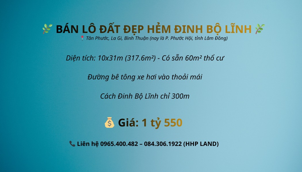 Đất đẹp Tân Phước, La Gi 317m² giá 1.55 tỷ - Pháp lý rõ ràng, tiện ích đầy đủ!