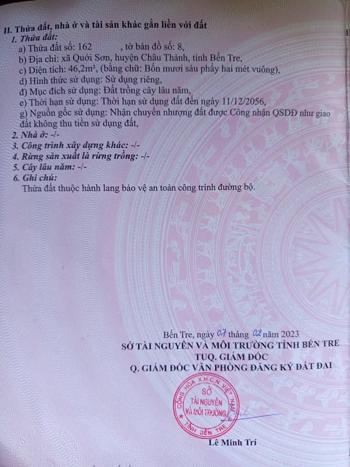 Đất mặt tiền đường huyện 187, xã Quới Sơn, Châu Thành, Bến Tre - Chỉ 200 triệu, tiềm năng kinh doanh lớn!
