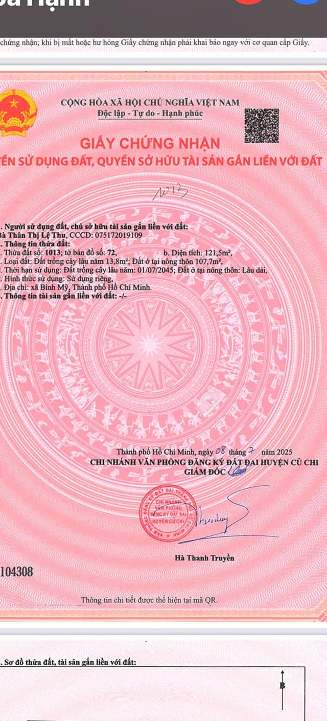 Đất nền Củ Chi 110m² giá 1.95 tỷ - Sổ hồng chính chủ, xây dựng ngay!