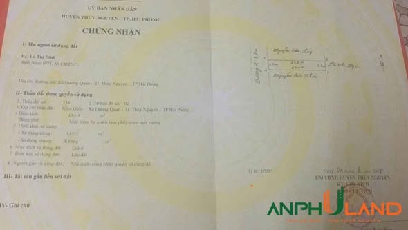 Lô đất Thủy Nguyên Hải Phòng 135m² giá 6.6 tỷ - Vị trí đắc địa cho kinh doanh!