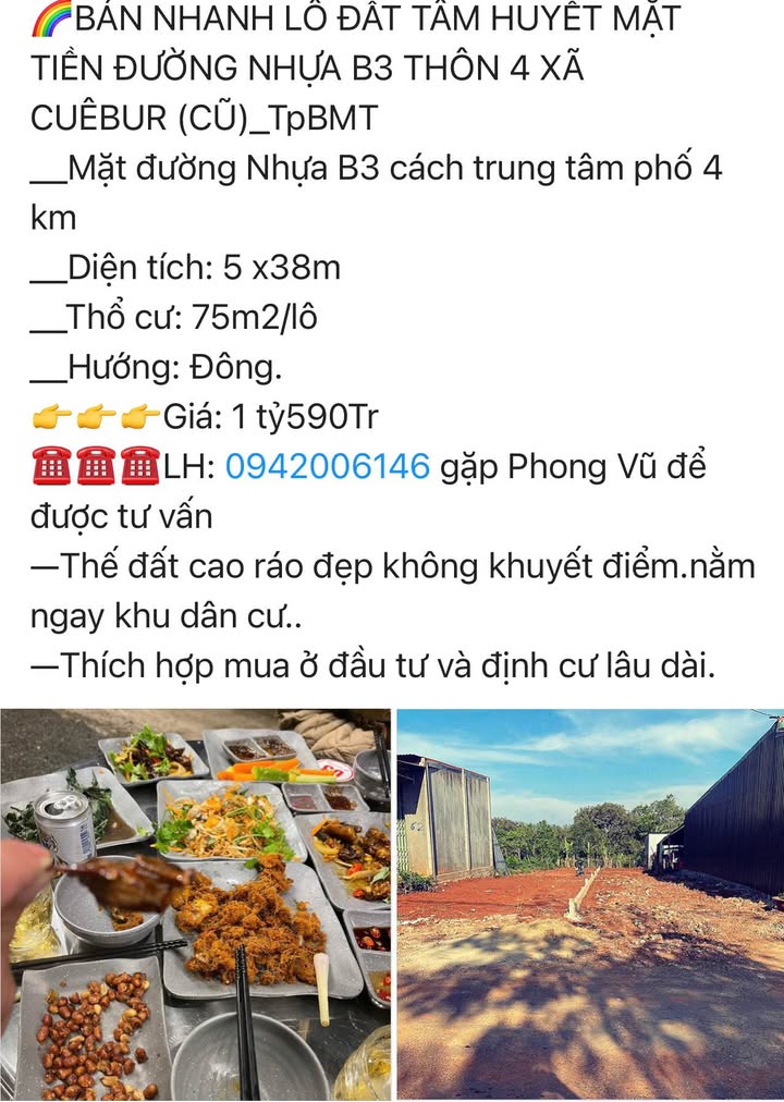 Lô đất mặt tiền đường B3, xã Cư Êbur 190m² giá 1.59 tỷ - Đầu tư tiềm năng!