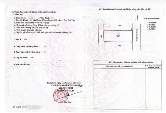 Đất thổ cư 100m² tại trung tâm thị trấn Phong Châu - Giá chỉ 800 triệu!