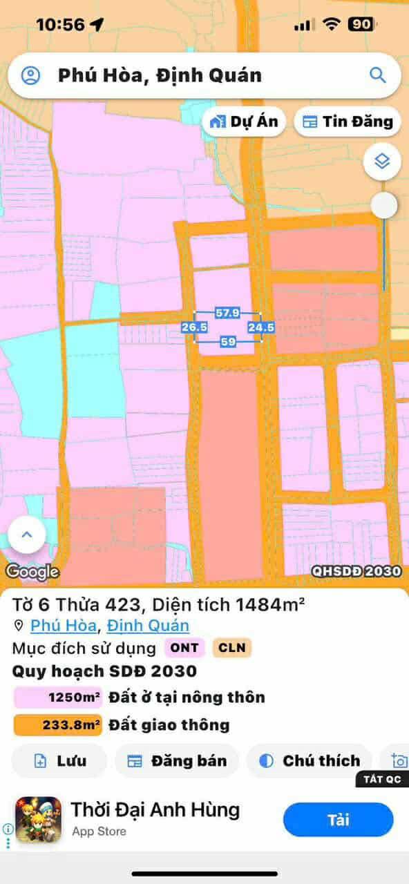 Đất nền Phú Hòa Định Quán 130m² giá 460 triệu - Mặt tiền đường thông thương!