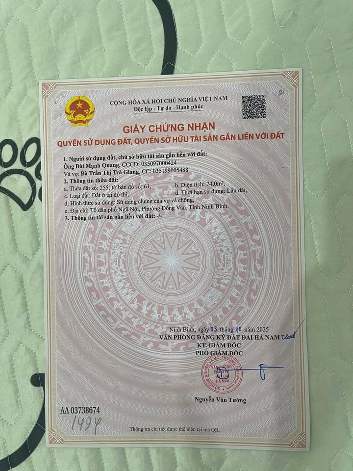 Đất nền 74m² Phường Đồng Văn, Duy Tiên chỉ 1.5 tỷ - Cơ hội đầu tư tuyệt vời!