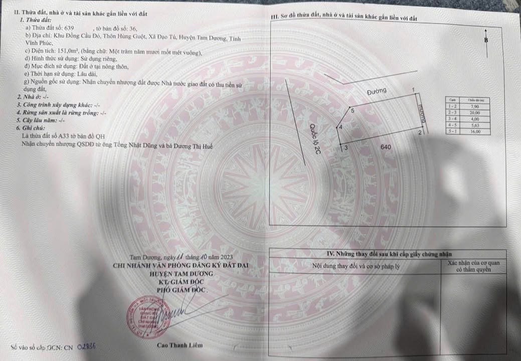 Đất nền mặt tiền Quốc lộ 2C, Đạo Tú 151m² giá 6.045 tỷ - Cơ hội đầu tư tuyệt vời!