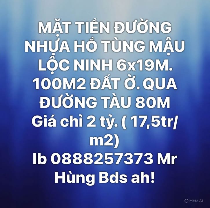 Đất thổ cư mặt tiền đường Hồ Tùng Mậu, Lộc Ninh 114m² giá 2 tỷ - Cơ hội đầu tư hấp dẫn!