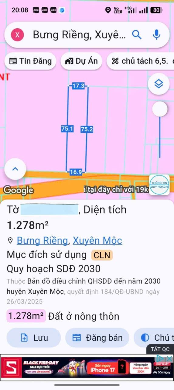 Đất nền Bưng Riềng, Xuyên Mộc 1265m² giá 12.712 tỷ - Sổ hồng riêng chính chủ!