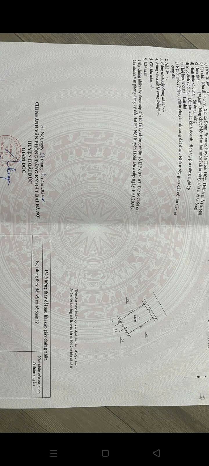 Đất nền Song Phương Hoài Đức 129.6m² giá 1.1 tỷ - Cơ hội đầu tư hấp dẫn!