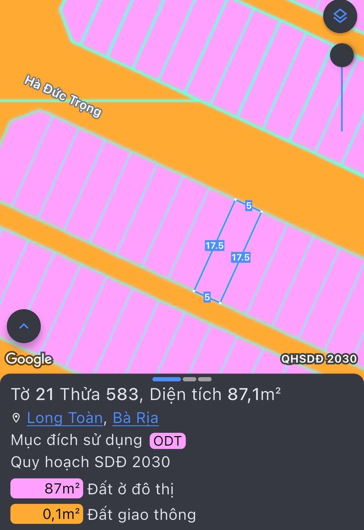 Đất nền Bà Rịa - 87m² giá 3.58 tỷ - Hướng Đông Bắc mát mẻ