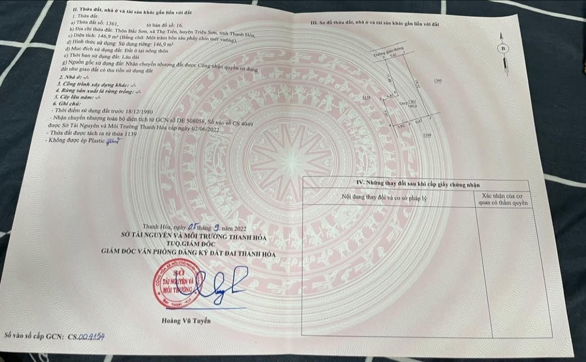 Đất thổ cư 146,9m² tại Thọ Tiến, Triệu Sơn - Giá chỉ 2xx triệu, cơ hội đầu tư tuyệt vời!