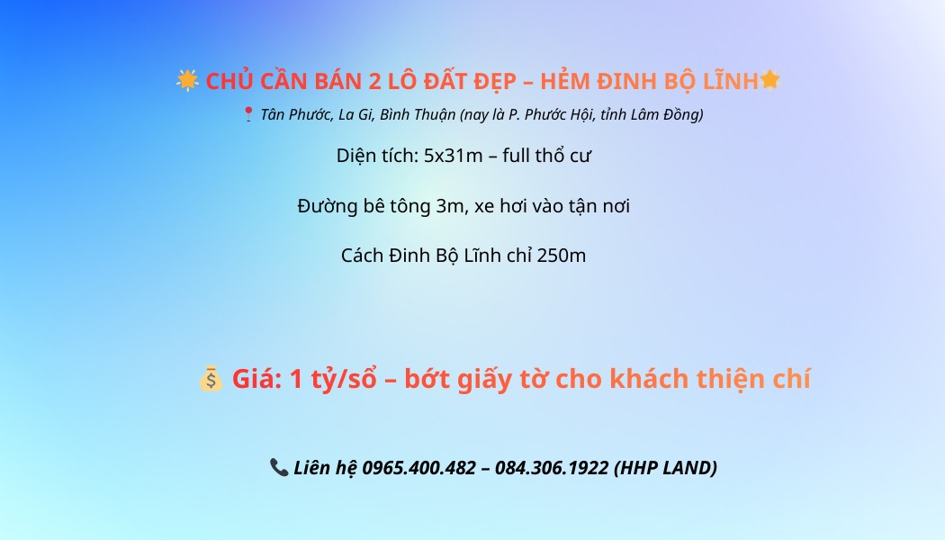 Bán gấp lô đất 155m² tại Tân Phước, La Gi - Pháp lý rõ ràng, giá chỉ 1 tỷ!