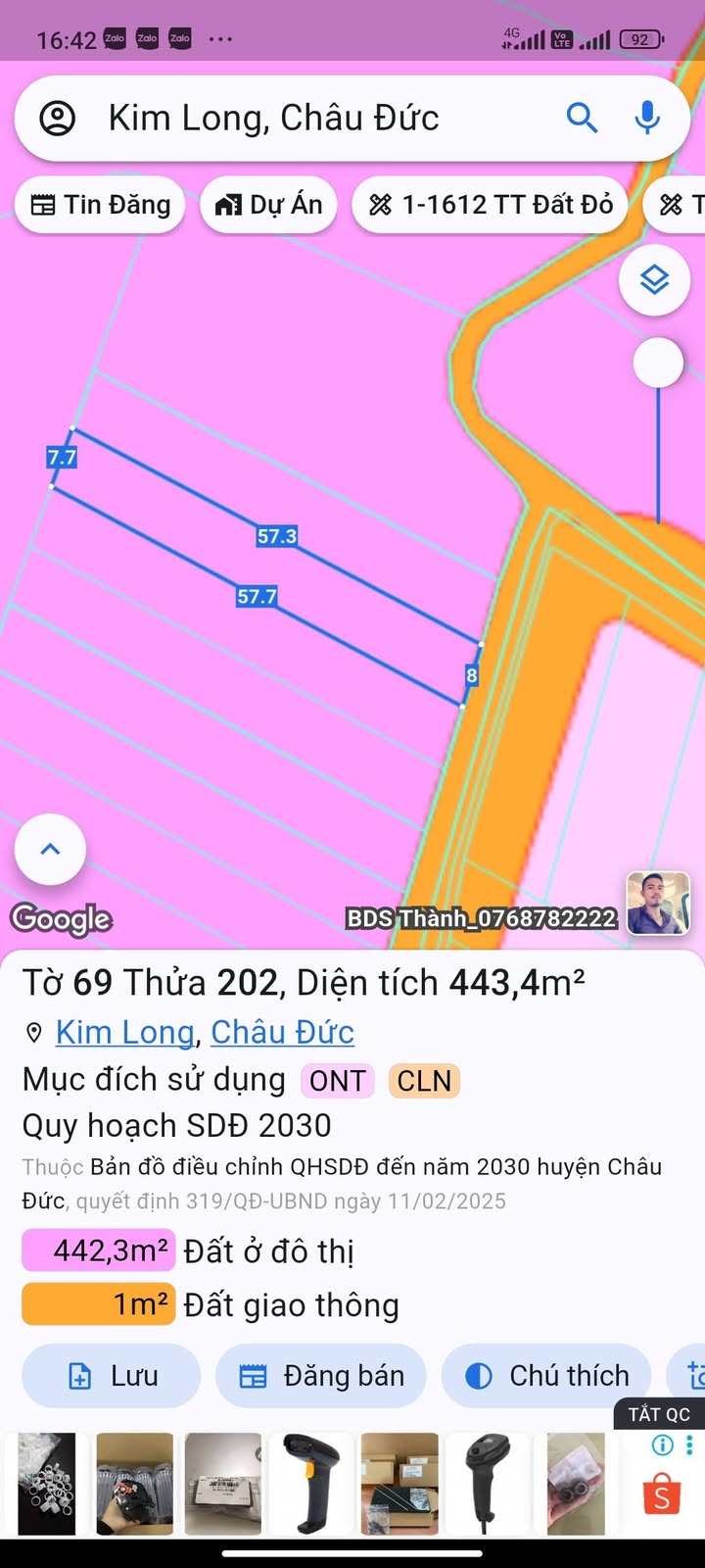 Đất nền Kim Long Châu Đức 456m² giá 1.5 tỷ - Đường ô tô vào tận nơi!