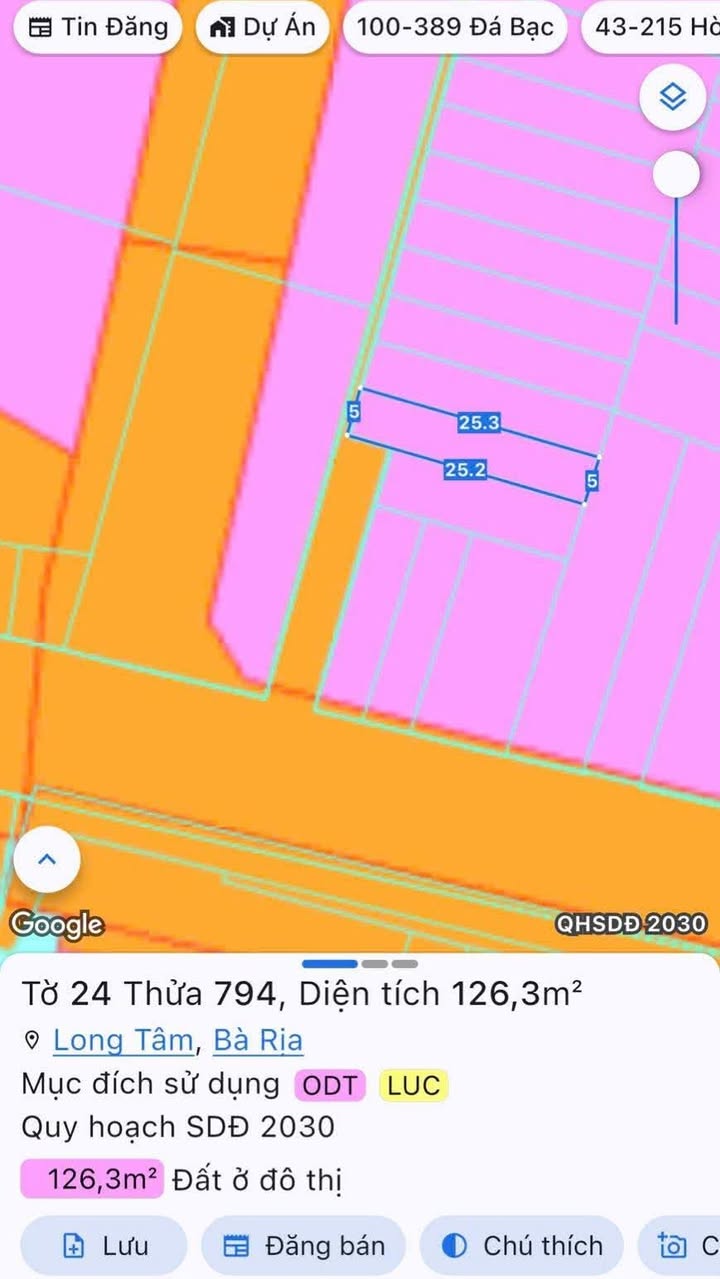 Đất nền phường Long Tâm, Bà Rịa 125m² giá 2.07 tỷ - Vị trí đắc địa, đầu tư sinh lời!